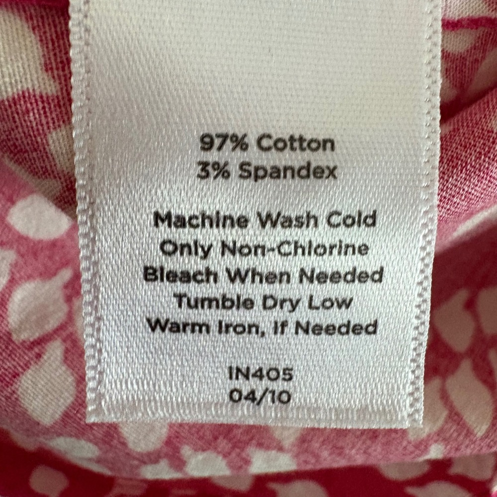 Talbots Woman Ruffle Button Down Shirt Pink White Petal Print 2X Cotton Stretch - Picture 6 of 9